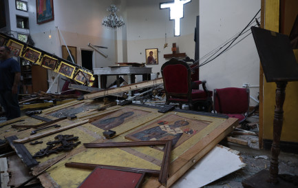 Dommages sur les lieux d&#039;un attentat-suicide à la bombe à l&#039;église Mar Elias dans la banlieue de Damas, Syrie, 22 juin 2025. / Keystone